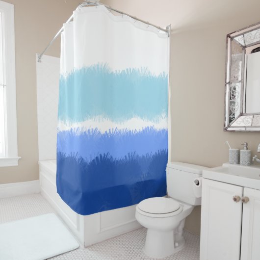 Rideaux De Douche Aquarelle Abstraite moderne tons bleus (En situation)