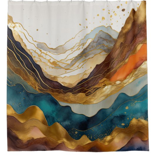 Rideaux De Douche Aquarelle Abstraite peinture de paysage or (Devant)
