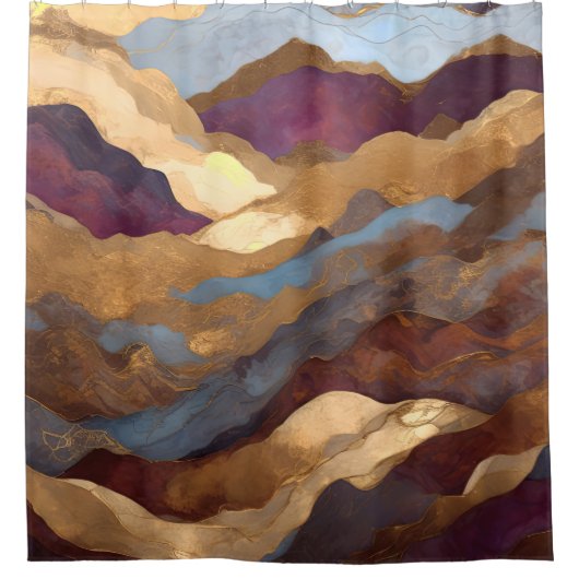 Rideaux De Douche Aquarelle Abstraite peinture de paysage or (Devant)