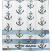 Rideaux De Douche Aquarelle Ancre marine Bleu clair rayures (Devant)