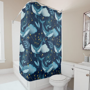Rideaux De Douche Aquarelle Baleines bleues à thème océanique