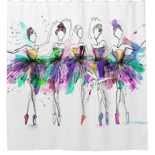 Rideaux De Douche Aquarelle Ballerinas : Bright Dance Illustration (Devant)