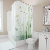Rideaux De Douche Aquarelle Bamboo Retraite Forêt Style Japonais (En situation)