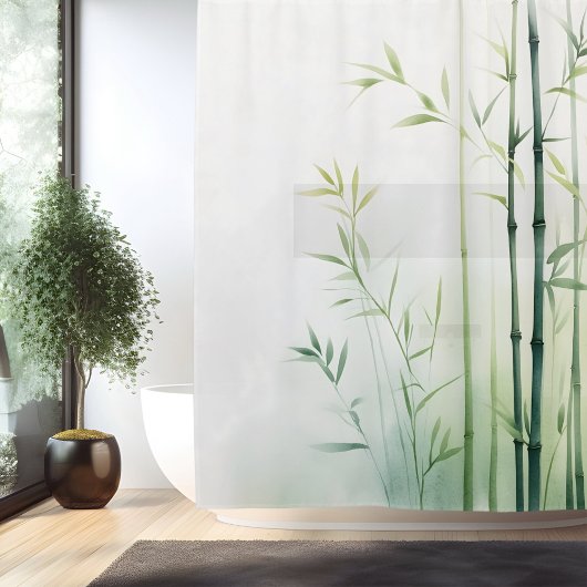 Rideaux De Douche Aquarelle Bamboo Retraite Forêt Style Japonais