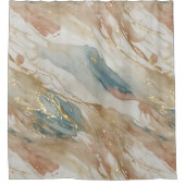 Rideaux De Douche Aquarelle beige et bleu Marbre Abstrait (Devant)