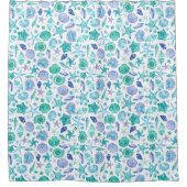 Rideaux De Douche Aquarelle Bleu Coques de mer et Starfish (Devant)