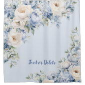 Rideaux De Douche Aquarelle bleu Dusty Fleurs d'ivoire Feuille (Devant)