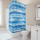 Rideaux De Douche Aquarelle Bleu et Blanc rayé (En situation)