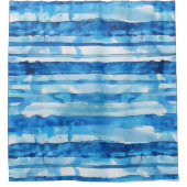 Rideaux De Douche Aquarelle Bleu et Blanc rayé (Devant)