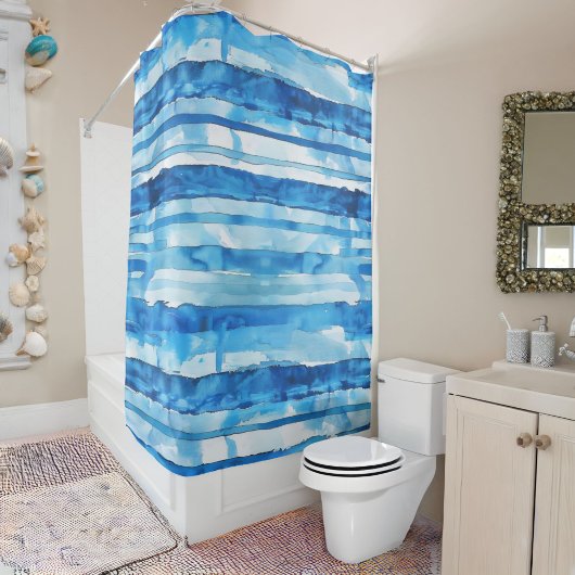 Rideaux De Douche Aquarelle Bleu et Blanc rayé