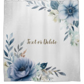 Rideaux De Douche Aquarelle bleu foncé Fleurs Argent Élégant (Devant)