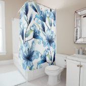 Rideaux De Douche Aquarelle Bleu Lys Floral Impression (En situation)