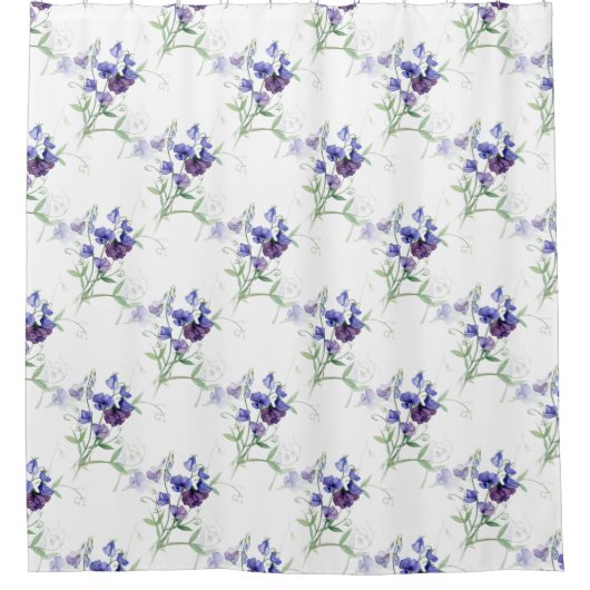 Rideaux De Douche Aquarelle Bleu Pois doux Jardin Fleur Motif (Devant)