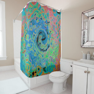 Rideaux De Douche Aquarelle bleu Super Abstrait rétro liquide