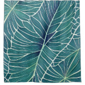Rideaux De Douche Aquarelle Bleu Vert Turquoise Feuilles tropicaux (Devant)
