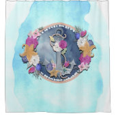 Rideaux De Douche Aquarelle bleue Ancre florale marine moderne (Devant)