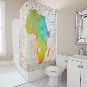 Rideaux De Douche Aquarelle bleue, jaune et verte Afrique