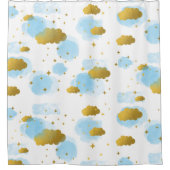 Rideaux De Douche Aquarelle bleue Nuages Gold Stars Sky (Devant)