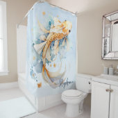 Rideaux De Douche Aquarelle bleue personnalisée Gold Koi Fish (En situation)