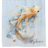 Rideaux De Douche Aquarelle bleue personnalisée Gold Koi Fish (Devant)