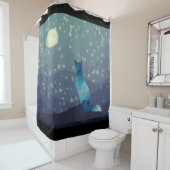Rideaux De Douche Aquarelle bleue Regardez Wolf Stopper sur la lune (En situation)