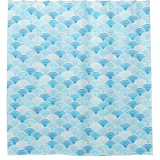 Rideaux De Douche Aquarelle bleue Seigaiha Waves Motif (Devant)