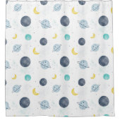 Rideaux De Douche Aquarelle Blue Space Planet Motif (Devant)