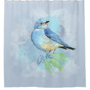 Rideaux De Douche Aquarelle Bluebird et Oregon Grape Garden Bird