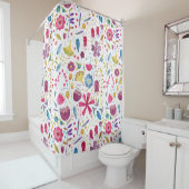 Rideaux De Douche Aquarelle Botanique Fleur sauvage peinture (En situation)