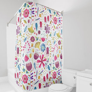 Rideaux De Douche Aquarelle Botanique Fleur sauvage Peinture de haie