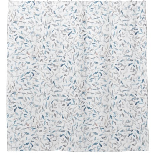 Rideaux De Douche Aquarelle botanique gris bleu feuilles sur blanc (Devant)
