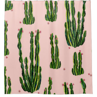 Rideaux De Douche Aquarelle Cactus : Blossoming Seamless Motif