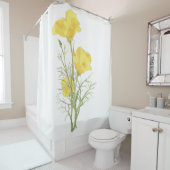 Rideaux De Douche Aquarelle Californie Populaire Jaune Fleur verte (En situation)
