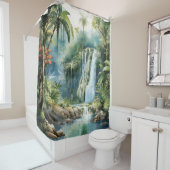 Rideaux De Douche Aquarelle Cascade de la Jungle Maya (En situation)