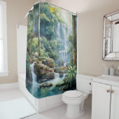 Rideaux De Douche Aquarelle Cascade de la Jungle Maya (En situation)
