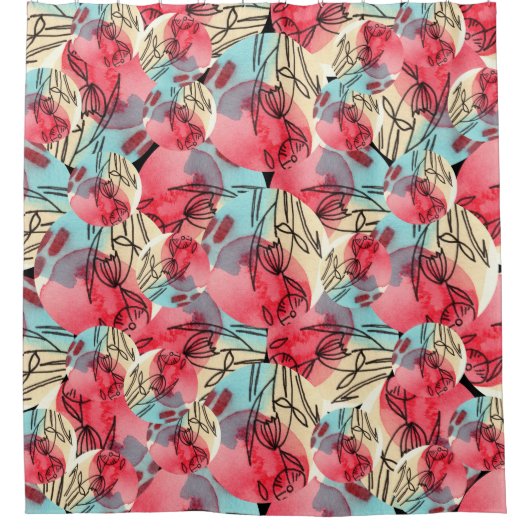Rideaux De Douche Aquarelle chaude froide Florale géométrique (Devant)