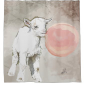 Rideaux De Douche Aquarelle Chèvre Bébé Blanc avec Bubblegum (Devant)
