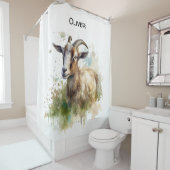Rideaux De Douche Aquarelle Chèvre de ferme, sur mesure (En situation)