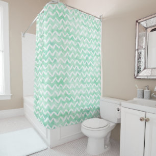 Rideaux De Douche Aquarelle Chic Mint Chevron Stripes