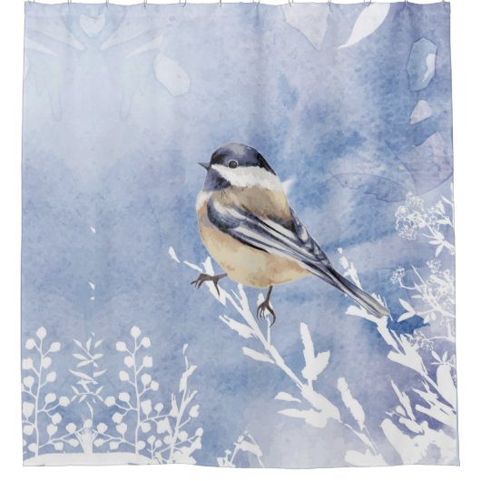 Rideaux De Douche Aquarelle Chickadee Oiseau d'hiver Faune Nature (Devant)