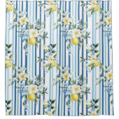 Rideaux De Douche Aquarelle Citron Bleu Bleu Blancs (Devant)