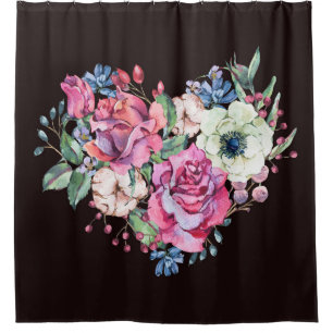 Rideaux De Douche Aquarelle coeur floral : roses vintages.