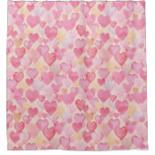 Rideaux De Douche Aquarelle Coeurs rose et jaune mignon romantique (Devant)