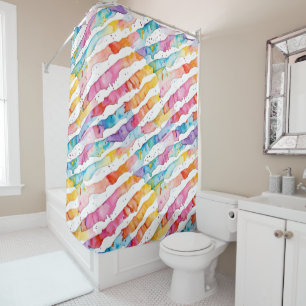 Rideaux De Douche Aquarelle colorée Rayures Abstraites