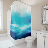 Rideaux De Douche Aquarelle côtière Ombre de la mer bleue (En situation)