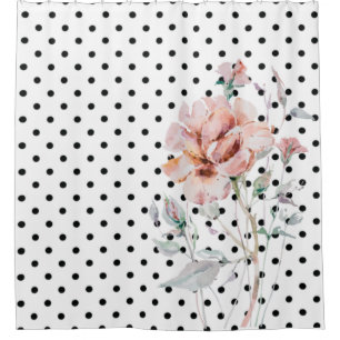 Rideaux De Douche Aquarelle couleur rose sur À petits pois noirs