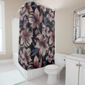 Rideaux De Douche Aquarelle Crimson sur noir (En situation)