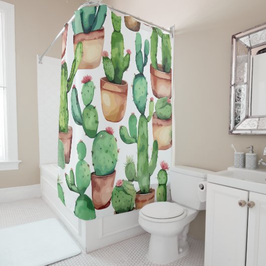 Rideaux De Douche Aquarelle de Cactus Sud-Ouest (En situation)