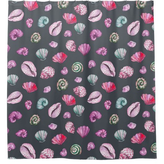 Rideaux De Douche Aquarelle de coquillage : Motif bleu foncé (Devant)