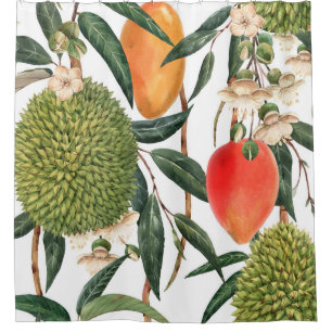 Rideaux De Douche Aquarelle de durian tropical, motif de mangue.